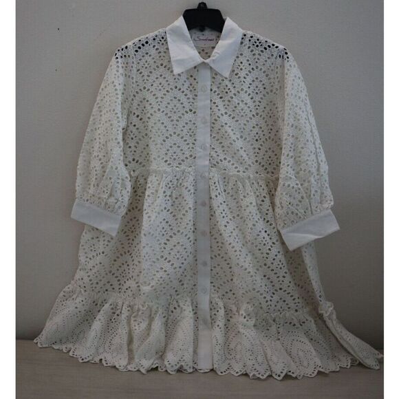 Sundress S21100 Women's Sz S Eyelet White Bloom Mini Collar Dress $190 - Picture 1 of 9